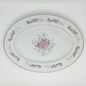 Vintage Fine China of Japan Oval Serving Plate Platter Pretty Rose Pattern